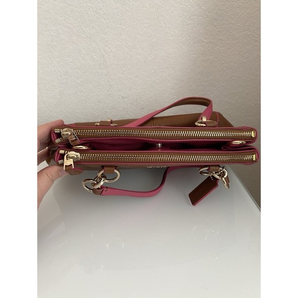 Coach Mini Christie Brown Pebble Leather Pink Trim Pink Lining Zip F37762 - Picture 6 of 16